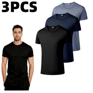 3피스 세트 (블랙, 그레이, 네이비) 남성 솔리드 캐주얼 스포츠 티셔츠, 속건성 통기성 라운드넥 반팔 티, 가볍고 편안한 운동복 상의 (피트니스 트레이닝 및 운동용)