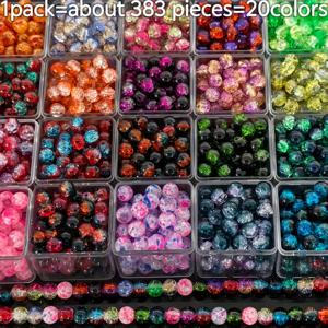 TEMU 20가지 종류의 크리스마스 컬러 비즈 383개, 8mm 빈티지 투톤 크랙 데코 비즈 - 주얼리 제작, 팔찌, 목걸이, 공예 및 소규모 사업 용품을 위한 유리 비즈, 장식 비즈 디자인 키트