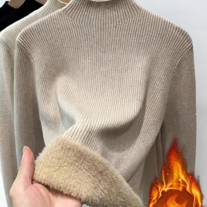 TEMU 하프넥, 기모 안감, 두꺼운 베이스 레이어 스웨터, 안감 올인원 벨벳 탑 여성용 스웨터