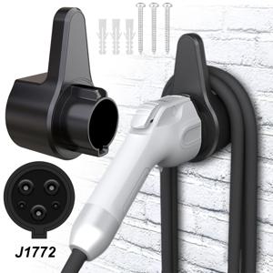 TEMU EV 충전기 홀더 벽걸이형 - US 타입 1 J1772, EU 타입 2 및 Tesla 플러그용 범용 베이스, 케이블 고리 포함 | 가정용 1단계 및 2단계 EV 충전소용