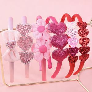 TEMU 6개 꽃 머리띠, 스위트 하트 머리띠, 발렌타인데이 새틴 머리띠, 글리터 하트 머리띠, 발렌타인데이 드레스업 헤어 액세서리