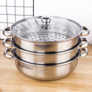 TEMU 가정용 3단 스테인리스 스틸 찜기, 두꺼운 다기능 조리기구 찜기 뚜껑 포함, 스토브 인덕션 범용 요리용