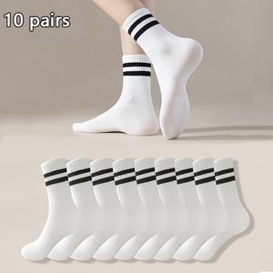 TEMU 여성용 화이트 미드 카프 양말 10켤레 세트. 편안함과 통기성을 위해 디자인되었으며, 캐주얼 스트리트 스타일로, 레저, 스포츠, 사계절 내 따뜻함에 적합합니다.