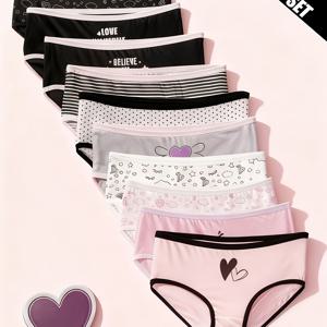 TEMU 카툰 하트와 별 디자인이 있는 여아용 속옷 5종 세트. 부드러운 색상과 상큼한 스타일로 사계절 내내 편안하게 착용할 수 있습니다.