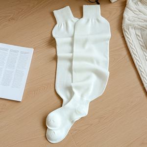 여성용 단색 빈티지 스타일의 일본풍 두꺼운 따뜻한 니하이 슬러치 양말 한 쌍
