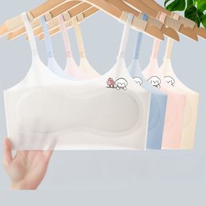 TEMU 4개입 멜빵형 아이스 실키 섬유 원단 여아용 성장기 심不见縫이 탱크탑 초등학생용 아동 속옷, 시원하고 편안한 튜브탑