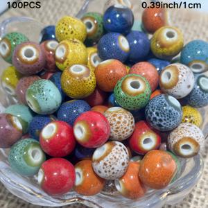 TEMU DIY 세라믹 비즈, 100개 10mm 스타일 점박이 세라믹 비즈, 주얼리 만들기, 목걸이, 팔찌, DIY 선물 공예 장식용 비즈