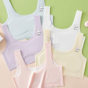TEMU 5개 세트 여아 학생용 개발 조끼, 무지 통기성 귀여운 고양이 고정 컵 패드 포함. 여아를 위한 편안하고 통기성 좋은 트레이닝 브라, 모든 계절에 적합