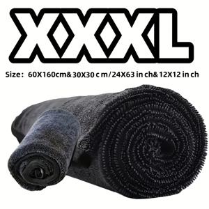TEMU XXXL 특대형 자동차 청소 타월 극세사 천 2개 세트 - 160.02x60.02cm & 30.02x30.02cm 초흡수성 극세사 세차용 행주, 부드럽고 폭신한 원단, 줄무늬 없음, 자동차, 트럭, SUV, 보트에 적합