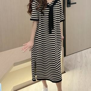 TEMU 여성 단가라 후드 롱원피스 숄 세트 반팔 루즈핏 체형커버 꾸안꾸 마실룩 데일리 줄무늬 니트 원피스 여름