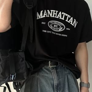 TEMU 남성 캐주얼 맨하탄 그래픽 티셔츠 - 부드러운 면, 반팔, 라운드넥, 편안한 착용감, 여름 스타일, 데일리 컴포트 티
