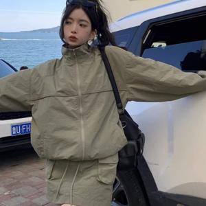 여성용 아메리칸 스포츠웨어 봄 여름 재킷 숏 스커트 작업복 스트리트 트렌드 루즈한 투피스 세트 0303364