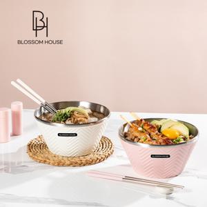 TEMU 블라썸하우스 오브제 듀오 스텐 이중면기 4P 세트 (면기2P+젓가락 2벌)