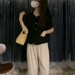 TEMU 여성 여름용 스몰 향기 성격 디자인 스몰 슈트 다용도 캐주얼 반팔 티셔츠 탑 숏 코트 가디건