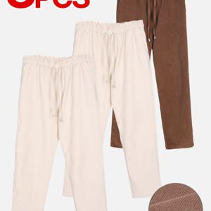TEMU [3PCS] 여성 데일리웨어/홈웨어 추천 편안한 셔링 밴딩 바지(AA3QP3LP094W)