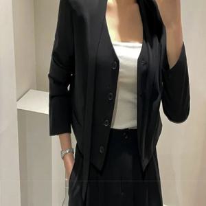TEMU 봄/가을 특정 계층 고급 V넥 다용도 긴팔 정장 재킷 + 드레이프 캐주얼 바지 및 트라우저 2피스 세트