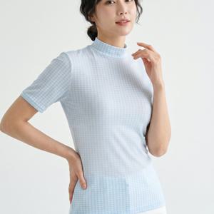 TEMU 여성 냉감 레이어드 아웃도어 골프/일상 체형커버 패턴 반팔 쿨링 반폴라 티셔츠 서머레이크(W6ST30)