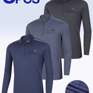 TEMU [3PCS] 남성 부드러운 멜란지 원단 가볍고 쾌적한 등산 아웃도어 긴팔 집업 티셔츠(M7MMST23)