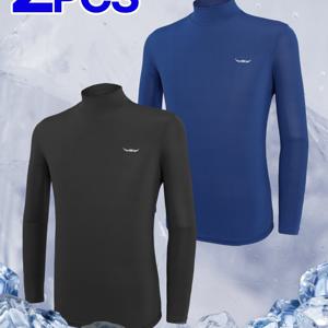 [2PCS] 남성 여름 춘추 스포츠 이너 냉감 자외선차단 긴팔 쿨링 반목 티셔츠(KP4OP2LT032M)