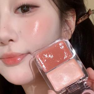 TEMU 여성 볼터치 물광 듀얼 치크팩트 글라스 스킨 투톤 블러셔 치크 블러셔 크림 블러셔 투크 블러셔