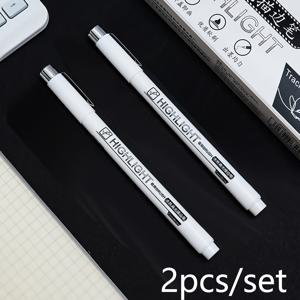 TEMU 부드러운 브러시형 화이트 형광펜 젤펜 2개, 사용하기 쉬움, 금속 펜 클립, 부드러운 펜촉, 아티스트의 라인 외곽선 또는 하이라이팅용으로 적합. 검은색 카드보드에 적합. 사무용품, 미술 용품