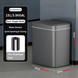 TEMU 자동 센서 스마트 , 15L 가정용 신형 모델, 거실, 욕실 & 사무실용 라이트 럭셔리 스타일, 쓰레기 봉투 30개 포함