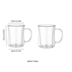 TEMU 핸들 달린 붕규산 유리 이중 레이어 컵 2개입. 커피, 차, 이중 레이어 카푸치노, 아침 우유, 편안한 차, 야외 밀크셰이크 컵에 적합합니다. 가족, 친구, 동료, 부모님을 위한 완벽한 선물 선택입니다.