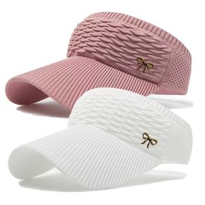 편안하고 통기성이 뛰어난 여성용 선캡 2개 세트, 6가지 컬러 중 선택 가능, 남녀 모두 착용 가능, 다양한 페스티벌에 적합, 70g 초경량 디자인, 2026년 업그레이드 버전, 리본 로고 디테일, 야외 스포츠 및 사이클링용 모자