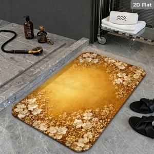 TEMU 화이트 플로럴 패턴이 있는 2D 평면 골든 배경 욕실 미끄럼 방지 매트 러그 바닥 매트, 제곱미터당 860g, 규조토, 미적인 꽃무늬 디자인, 실내/출입구/싱크대/주방/야외/현관/변기/입구/화장실/욕실용, 내구성, 기계 세탁 가능, 부드러움, 사계절용, 다용도 장면 활용, 2D 평면