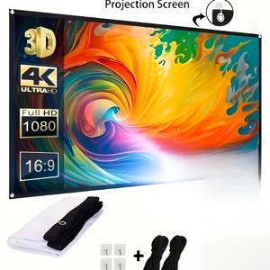 TEMU 60인치 접이식 HD 프로젝션 스크린, 홈 시네마용, 휴대용 양면 걸이형 무비 스크린, 후크 및 로프 포함, 실내/실외용, 파티, 사무실, 교실, 가정용, 파티용, 프레젠테이션용