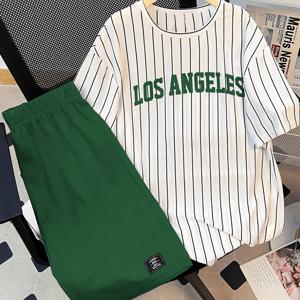 남아용 여름 의상 세트, 새로운 스타일리시 청소년 여름 세트, 멋진 반팔 티셔츠와 스포츠 반바지 2종 세트, 야외 활동용, 십대용