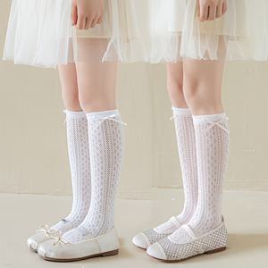 TEMU 여아용 허벅지 하이츠 양말 1켤레/2켤레/3켤레, 봄 여름용 모기 방지 통기성 좋은 경량 리본 장식 중목 양말, 손세탁 가능, 친구들과의 놀이약속 및 야외 활동용
