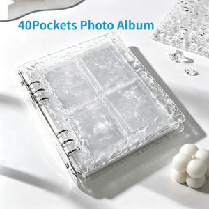 TEMU 120포켓/80포켓/40포켓 포토 앨범 - 스타일리시한 물결무늬 프라이버시 카드 앨범 - 골무늬 효과 투명 A5 아크릴 포토 앨범, 링제본 바인더, 직사각형 모양, K팝 스타 소형 카드 보관용, 일상용 3인치 사진 보관용, 팬과 친구를 위한 훌륭한 선물