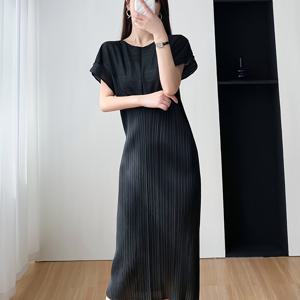 TEMU MY 플리츠 스타일 여성용 여름 고급 니치 기품 있는 나이감소 미디 원피스, 여행용 패션 주름 방지 플리츠 스커트