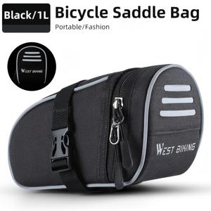 TEMU WEST BIKING 자전거 테일백 후면 가방 1L 휴대용 사이클링 안장백 내구성 있는 안장 아래 수납공간 자전거 안장가방 산악자전거 로드바이크용 액세서리로 사용 블랙 1개