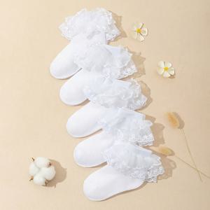TEMU 여아용 아기 화이트 댄스 레이스 양말 5켤레, 통기성 있는 메쉬 레이스 공주님 레이스 장식, 봄, 가을, 여름용