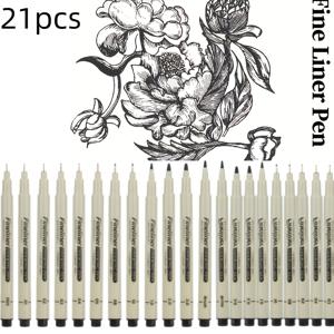 TEMU 전문가용 블랙 극세필 펜 21개 세트 - 다양한 펜촉 드로잉 도구, 스케치/아웃라인/서예용 - 고정밀 미술 용품