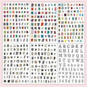 TEMU 468개 스티커 6장 레터 스티커 콜라주 스타일 알파벳 숫자 스티커 다이어리 저널 장식 창의적인 스티커