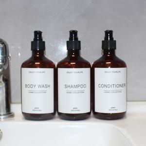 TEMU 샴푸 앤 컨디셔너 디스펜서 세트, 3개 500Ml/16Oz 비누 액체 디스펜서, 인쇄 라벨 포함, 재사용 가능한 샴푸 컨디셔너 바디워시 디스펜서 병, 욕실 리필 병, 샴푸 바디워시 컨디셔너 프레스형 로션 디스펜서