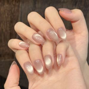 TEMU YH-2994# 순수 핸드메이드 웨어러블 네일 세트, 머쉬드 빈 캣 아이 플래시 셀프 컨테이너 쿨함 이지 스타일 프레스온 네일, 짧은 아몬드 모양 네일 아트 조각, 탈부착 및 재사용 가능한 (툴 키트 포함), 드레싱, 데일리 라이프, 직장