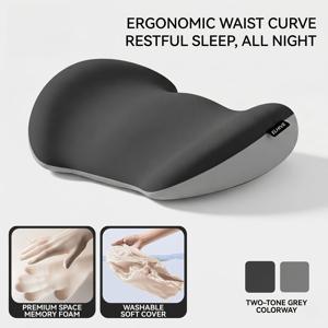 TEMU ELHIVE 3D 컨투어드 수면 요추 베개, 3구역 슬로우 리바운드 메모리폼 허리 쿠션, 야간 허리 통증 완화용, 옆으로 자는 사람과 등으로 자는 사람을 위한 랩어라운드 침대 패드, 자연스러운 곡선에 맞는 디자인, 통기성 있는 세탁 가능 커버