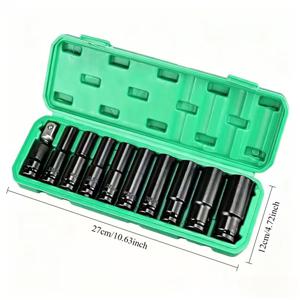 TEMU 고강도 탄소강/공압 임팩트 소켓 및 어댑터 공구 세트(10mm-24mm) 안전 보관함 포함 - 자동차 수리 및 산업용으로 적합한 연장형 가스 육각 드라이브, 렌치 어댑터 및 소켓 연장봉과 호환