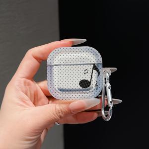 TEMU Apple Airpods 1/2/3/4/Pro/Pro2용 블랙 도트 폴카 도트 음표 보호 케이스 커버 | TPU 텍스처, 가볍고 내구성, 스크래치 방지 충격 방지, 버클이 있는 이어폰 충전 박스 액세서리