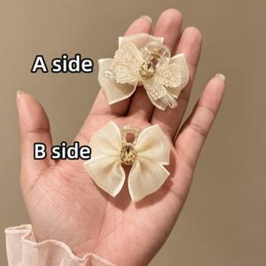 TEMU 2개 AB면 샴페인 레이스 리본 머리핀, 여성용 미끄럼 방지 스몰 클로 클립, 헤어포니 헤어 액세서리