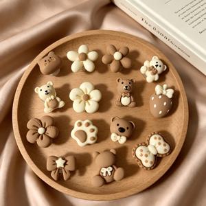 TEMU 귀여운 곰 신발 및 가방 장식 14개입 (14pcs) - 탈부착 가능한 꽃 리본 곰 신발 액세서리, 슬리퍼, 스니커즈, 가방 장식용 - 생일 파티 선물, 부활절, 어머니의 날