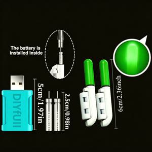 TEMU 5개 세트: 2개 로드 팁 라이트 + 2개 충전식 배터리 + 1개 USB 충전기. 저광도 환경에 적합, 클립형 설치, 낚시 글로우 알람, 높은 가시성, CR425 LIR425 충전식 배터리 및 낚싯대 라이트