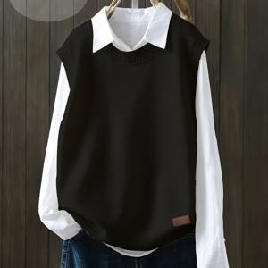 TEMU 여성용 새로운 베스트 스웨터, 패셔너블한 트렌디한 프린트 패턴, 슬리브리스와 약간의 스트레치 풀오버 디자인, 사계절 착용 가능, 부드러운 질감