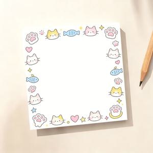TEMU 미적 감각 귀여운 고양이 테두리 메모 패드, 학습 및 일상적인 메모를 위한 간편한 다용도 문구 스티커 메모
