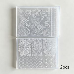 TEMU 레이스 실리콘 네일 아트 몰드 2개 세트, DIY 젤네일용 3D 엠보싱 레이스 & 메쉬 패턴 몰드, 빈티지 플로럴 격자무늬 네일 장식 스텐실, 매니큐어 디자인용 재사용 가능한 투명 몰드