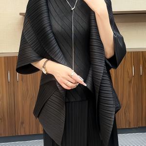 TEMU 캐주얼 엘레강스 가을 신상 여성 숏 코트 고급 디자인 비대칭 솔리드 컬러 플리츠 가디건 탑